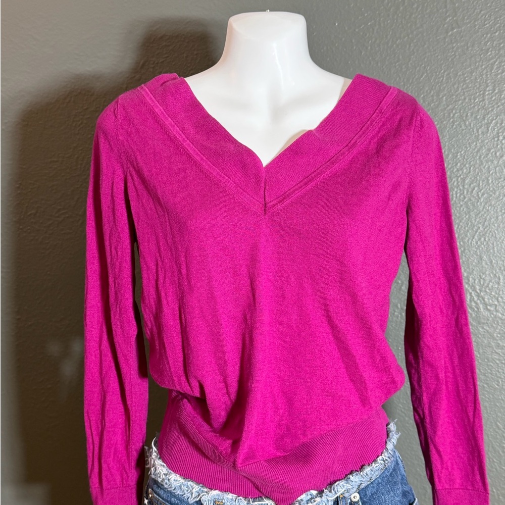 Banana Republic Magenta V-Neck Long Sleeve Tunic